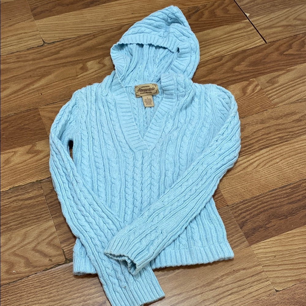Aeropostale Outfitters Women's Light Blue Cable Knit Sweater